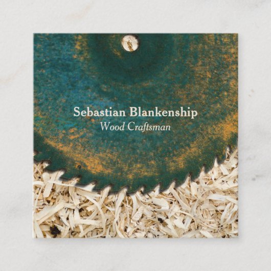 Rustic Saw Blade Woodworking Craftsman QR Code Vierkante Visitekaartje (Voorkant)