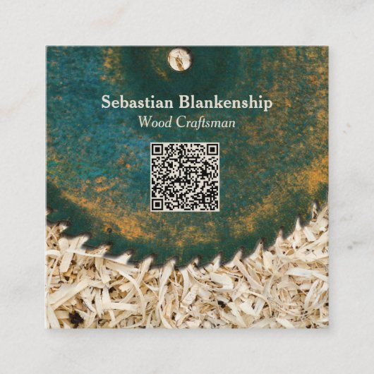 Rustic Saw Blade Woodworking Craftsman QR Code Vierkante Visitekaartje (Voorkant)