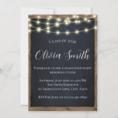 Rustic schoolbord & slingerlichten afstudeerfeest kaart (Voorkant)