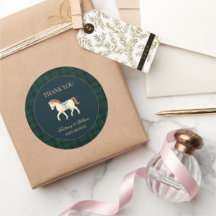 Rustic Schotse Ruit Paard Baby Shower Ronde Sticker
