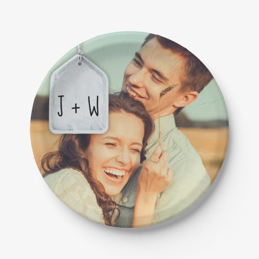 Rustic Scrapbook Initialen and Photo Wedding Papieren Bordje (Voorkant)