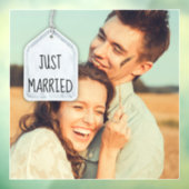 Rustic Scrapbook Just Married Photo Wedding Square Raamsticker (Vel 3)