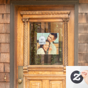 Rustic Scrapbook Just Married Photo Wedding Square Raamsticker