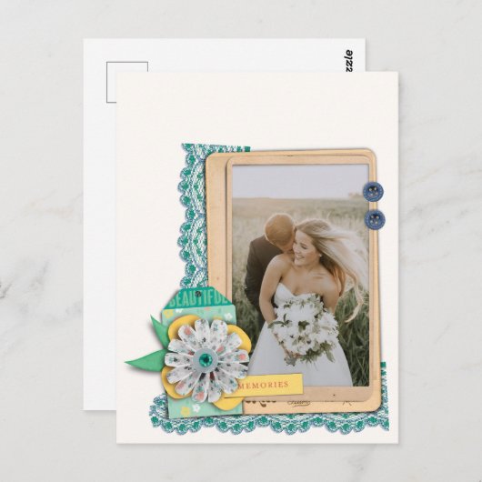 Rustic Scrapbook Weddenschap Foto bedankt Briefkaart (Voorkant / Achterkant)