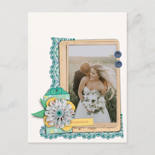 Rustic Scrapbook Weddenschap Foto bedankt Briefkaart (Voorkant)