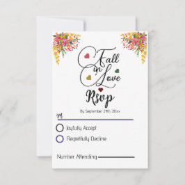 Rustic  Script Autumn Floral Fall in Love Wedding  RSVP Kaartje