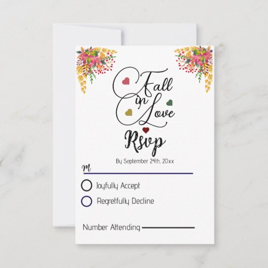 Rustic  Script Autumn Floral Fall in Love Wedding  RSVP Kaartje (Voorkant)