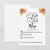 Rustic  Script Autumn Floral Fall in Love Wedding  RSVP Kaartje (Voorkant / Achterkant)