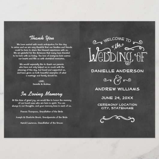 Rustic Script Black Chalkboard Wedding Programs (Voorkant)