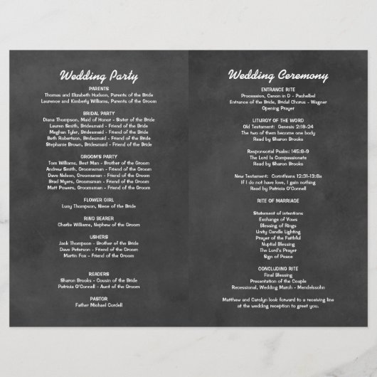 Rustic Script Black Chalkboard Wedding Programs (Achterkant)