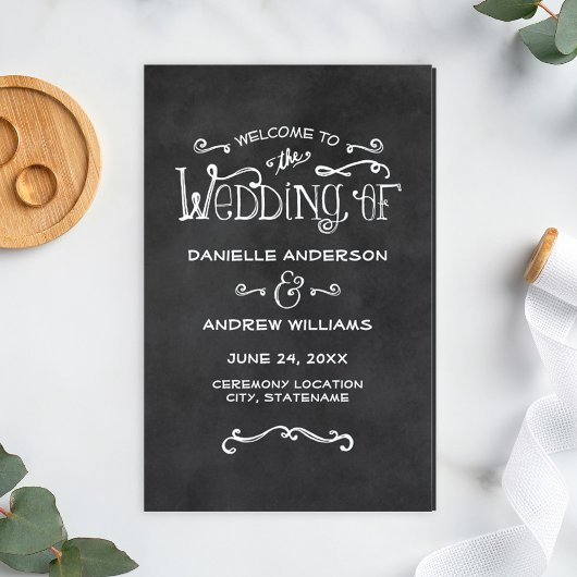 Rustic Script Black Chalkboard Wedding Programs