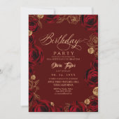 Rustic Script Burgundy Rose Birthday Kaart (Voorkant)