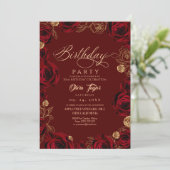 Rustic Script Burgundy Rose Birthday Kaart (Staand voorkant)