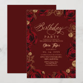 Rustic Script Burgundy Rose Birthday Kaart (Voorkant / Achterkant)