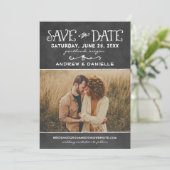 Rustic Script Chalkboard Weddenfoto Black Save The Date (Staand voorkant)