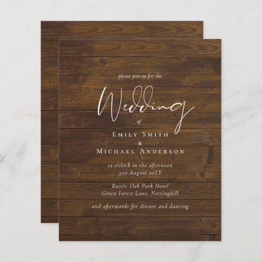 Rustic Script Country Barn Woodland Budget Wedding (Voorkant / Achterkant)