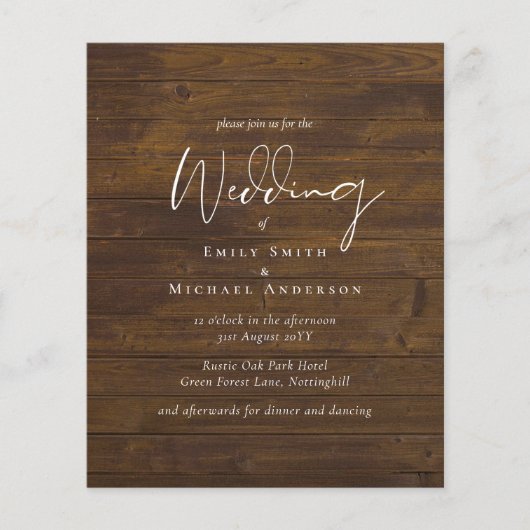Rustic Script Country Barn Woodland Budget Wedding (Voorkant)