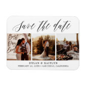 Rustic Script Drie Foto's Save the Date Magneet (Horizontaal)
