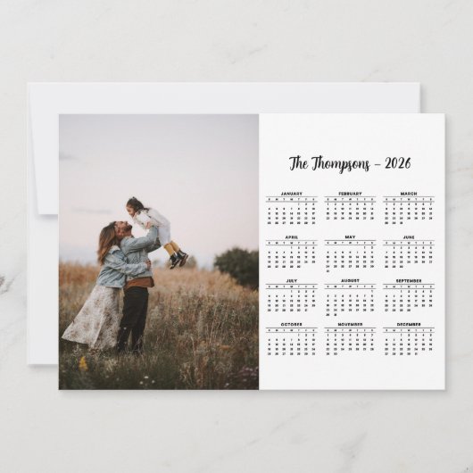 Rustic Script Family Foto 2026 Kalender 12 maanden Feestdagenkaart (Voorkant)