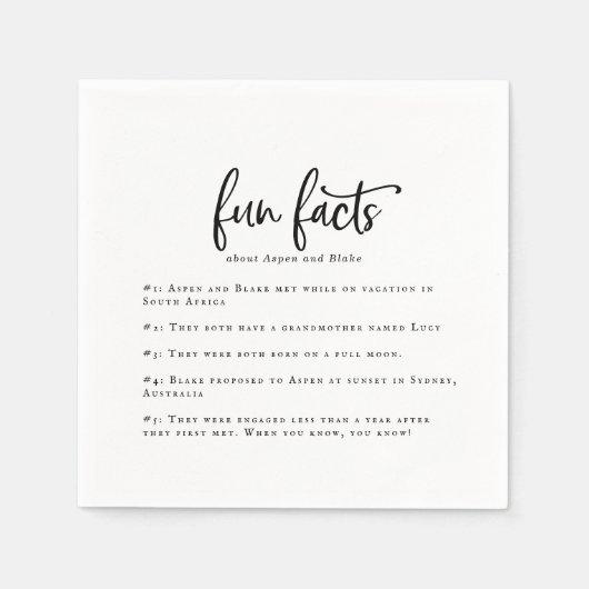 Rustic Script Fun Facts Wedding Napkins Servet (Voorkant)