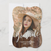 Rustic Script Gold Bokeh Photo Afstuderen Kaart (Voorkant)