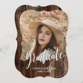 Rustic Script Gold Bokeh Photo Afstuderen Kaart