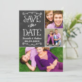 Rustic Script Krijtbord Trouwkaart Zwart Save The Date (Staand voorkant)