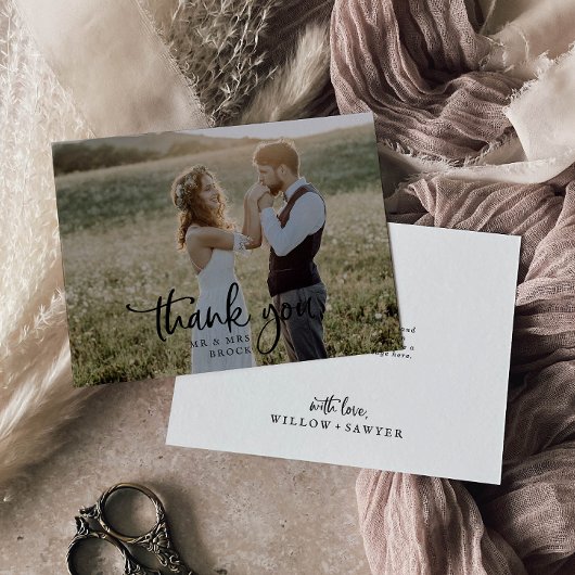 Rustic Script Light Photo Weddenschap Hartelijk da Bedankkaart