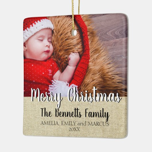 Rustic Script Merry Kerstfeestdag foto Keramisch Ornament (Links)