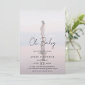Rustic Script Modern Photo Oh Baby shower Kaart (Staand voorkant)