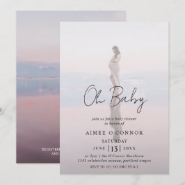 Rustic Script Modern Photo Oh Baby shower Kaart