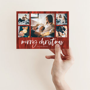 Rustic Script Multi Foto Raster Prettig Kerstfee Feestdagenkaart