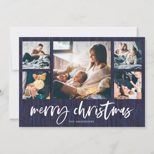 Rustic Script Multi Foto Raster | Prettig Kerstfee Feestdagenkaart (Voorkant)