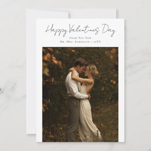 Rustic Script Pas getrouwd Paar Foto Valentijns Feestdagenkaart (Voorkant)
