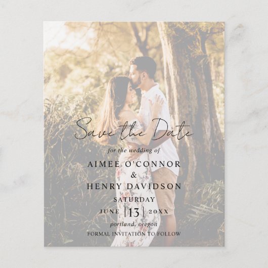 Rustic Script Photo Budget Wedding Save the Date (Voorkant)