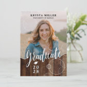 Rustic Script Photo Graduation Party Kaart (Staand voorkant)