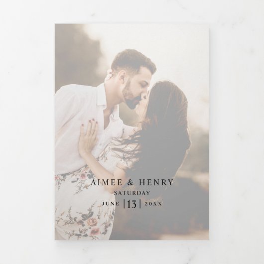 Rustic Script Photo Modern Drieluik Uitnodiging (Cover)