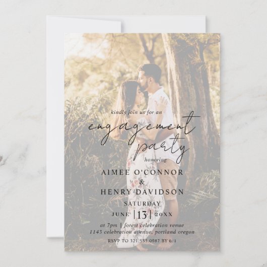 Rustic Script Photo Modern Engagement Party Kaart (Voorkant)