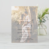Rustic Script Photo Modern Engagement Party Kaart (Staand voorkant)