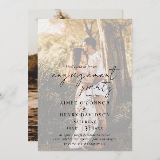Rustic Script Photo Modern Engagement Party Kaart (Voorkant / Achterkant)