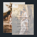 Rustic Script Photo Modern Engagement Party Kaart<br><div class="desc">De moderne partijuitnodiging van de fotoverloving die een eenvoudig ontwerp met "verlovingspartij"in een rustic typografie van het stijlmanuscript samen met uw gebeurtenisdetails over uw favoriete afbeelding met een ondoorzichtige bekleding bevat. Deze elegante uitnodiging met een minimalistische lay-out is geweldig voor elke stijl van verlofpartijen.</div>