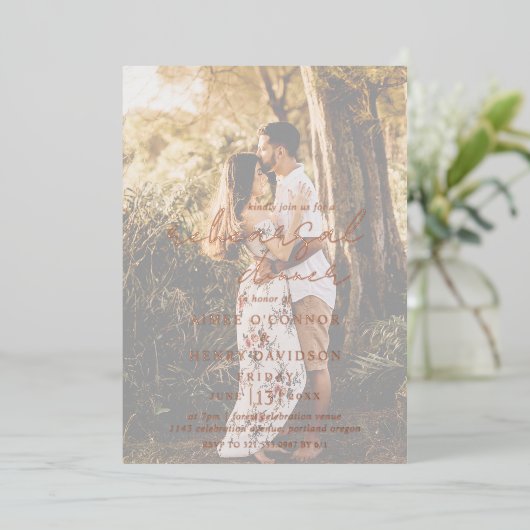 Rustic Script Photo Modern repetitiediner Folie Uitnodiging (Staand Voorkant)