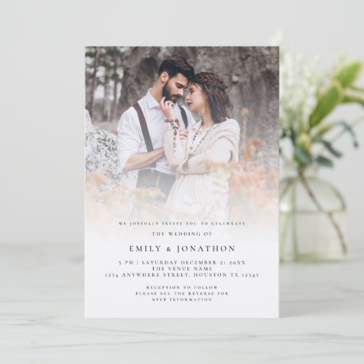 Rustic Script QR-code foto-overlay bruiloft Kaart (Staand voorkant)