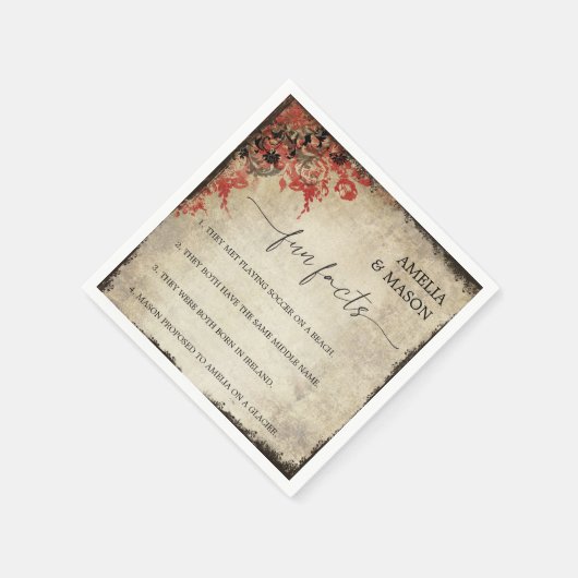 Rustic Script Red Floral Fun Facts Wedding  Servet (Hoek)