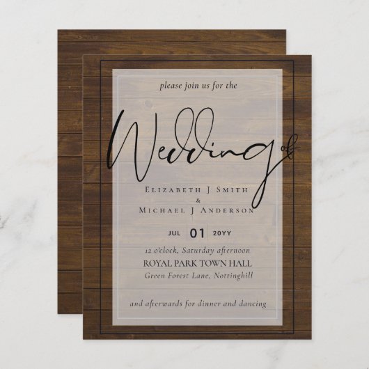 Rustic Script Typography Budget Wedding (Voorkant / Achterkant)