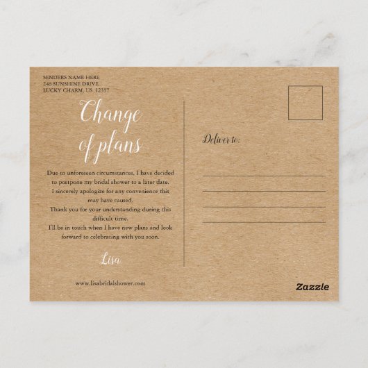 Rustic Script Vrijgezellenfeest Wijzig de datum ci Briefkaart (Achterkant)