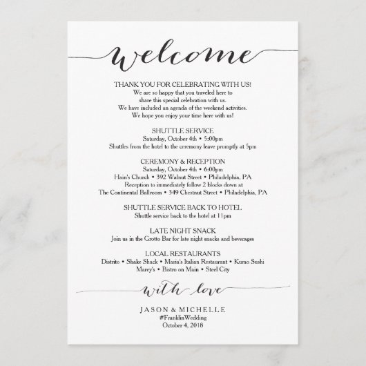 Rustic Script Wedding Itinerary - Weddenschap Programmakaart (Voorkant)