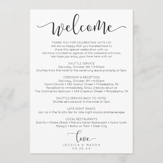 Rustic Script Wedding Itinerary - Weddenschap Programmakaart (Voorkant)