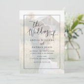 Rustic Script Wit Zwart Foto Bruiloft   Kaart (Staand voorkant)