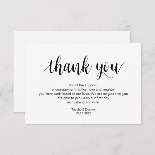 Rustic Script, Zwart, Huwelijk Bedankt Informatiekaartje (Voorkant / Achterkant)